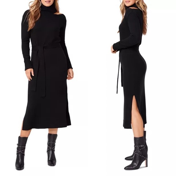 Paige Raundi Turtleneck Cut Out Wool Midi Sweater Dress Black Size Medium - Picture 3 of 14